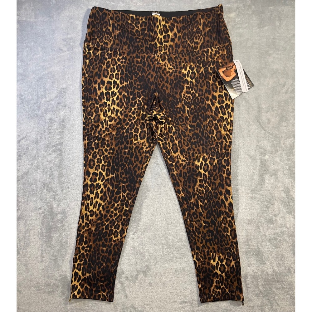IMAN Women Global Chic Leggings 2X Brown Leopard Print Ankle Zip